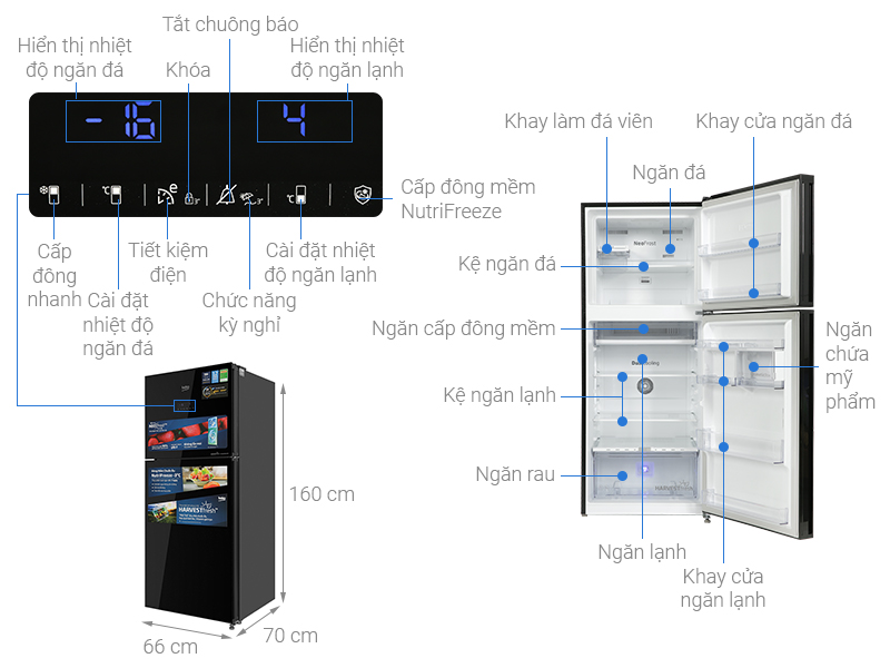 Tủ lạnh Beko Inverter 340 lít RDNT371E50VZHFSGB