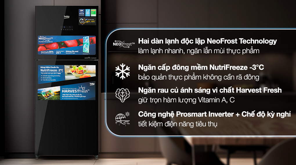 Tủ lạnh Beko Inverter 340 lít RDNT371E50VZHFSGB