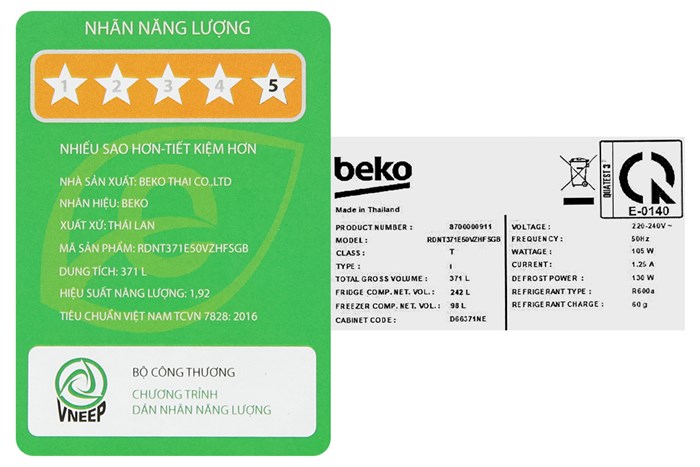 Tủ lạnh Beko Inverter 340 lít RDNT371E50VZHFSGB Màu Đen