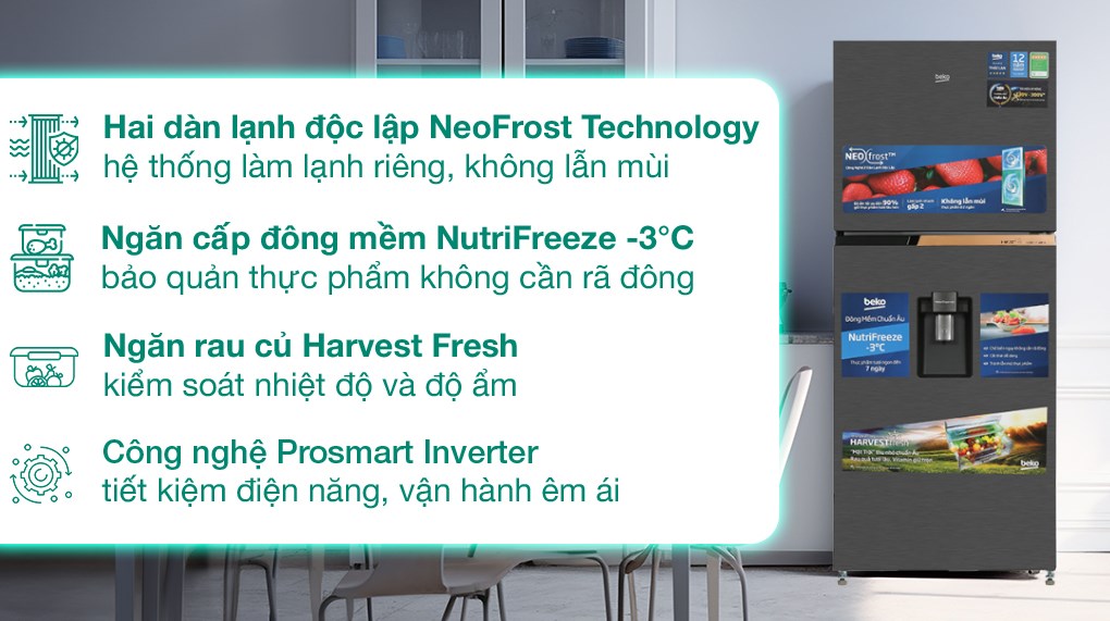 Tủ lạnh Beko Inverter 340 lít RDNT371I50VDHFSK
