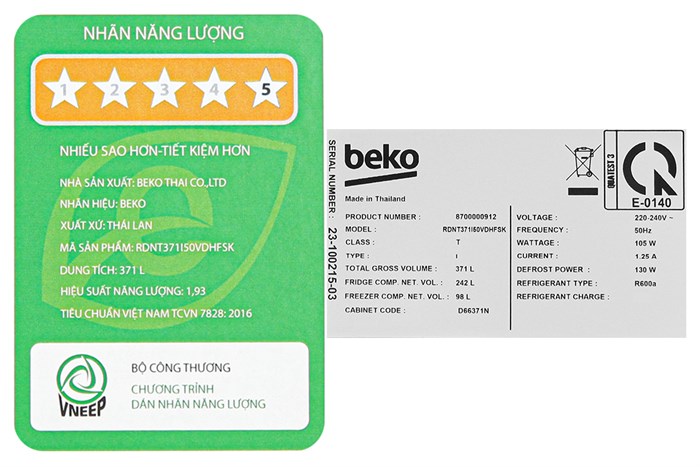 Tủ lạnh Beko Inverter 340 lít RDNT371I50VDHFSK Màu Đen