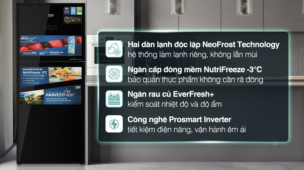 Tủ lạnh Beko Inverter 375 lít RDNT401E50VZHFSGB