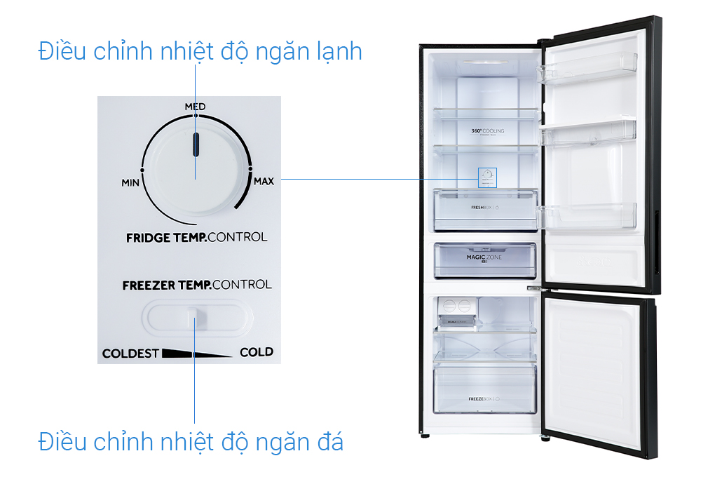 Tủ lạnh Aqua Inverter 324 lít AQR-B390MA(WSL) Màu Đen xám khói
