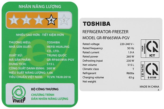 Tủ lạnh Toshiba Inverter 515 lít Multi Door GR-RF665WIA-PGV(22)-XK Màu Đen