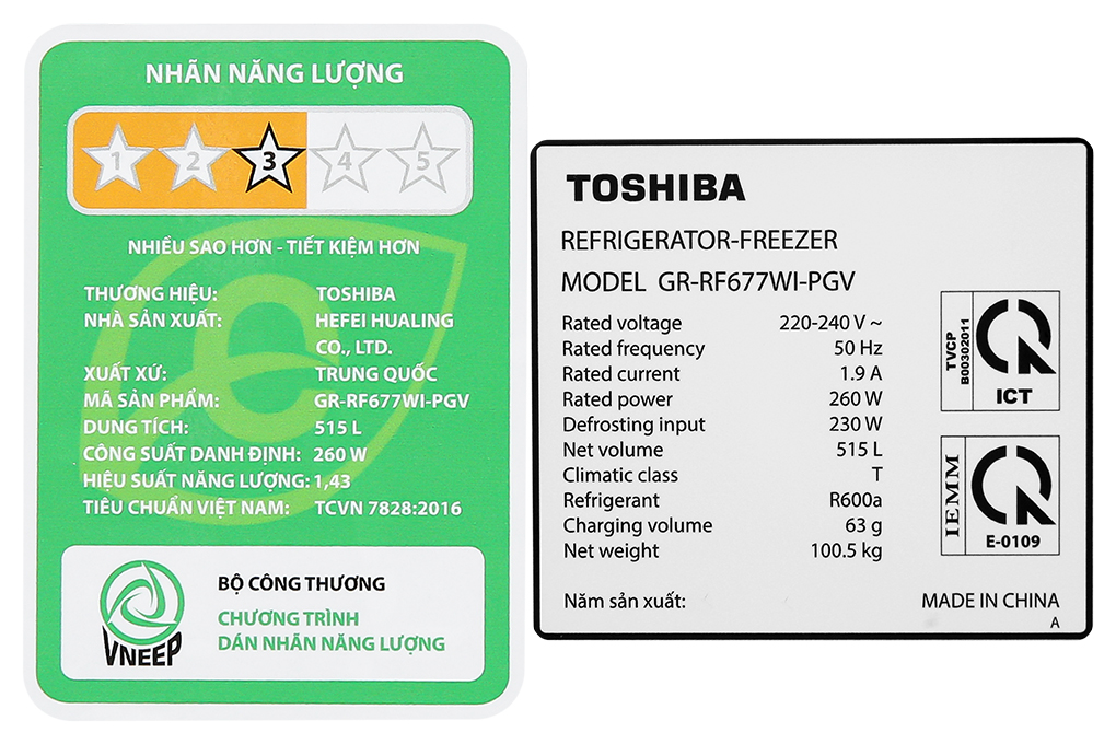 Tủ lạnh Toshiba Inverter 515 lít Multi Door GR-RF677WI-PGV(22)-XK Màu Đen