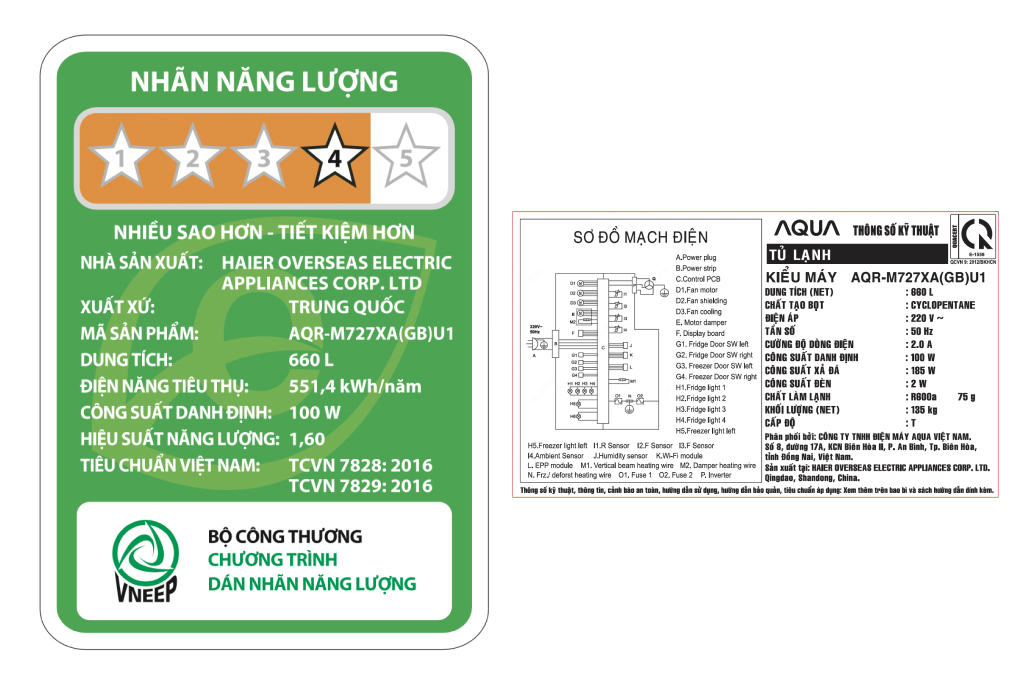 Tủ lạnh Aqua Inverter 660 lít Multi Door AQR-M727XA(GB)U1 Màu Đen