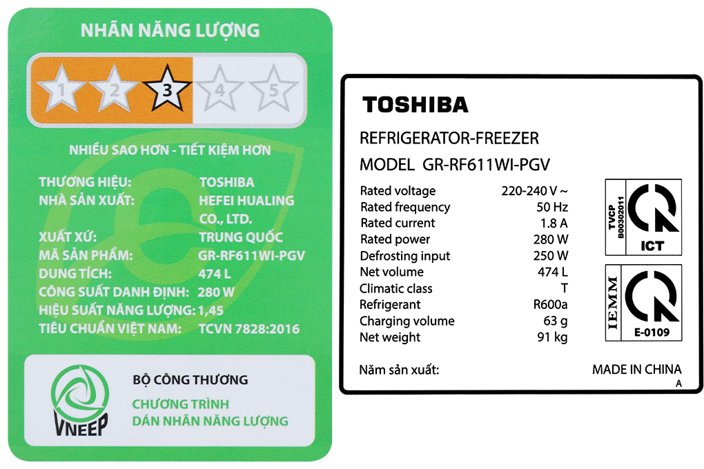 Tủ lạnh Toshiba Inverter 474 lít Multi Door GR-RF611WI-PGV(22)-XK Màu Đen