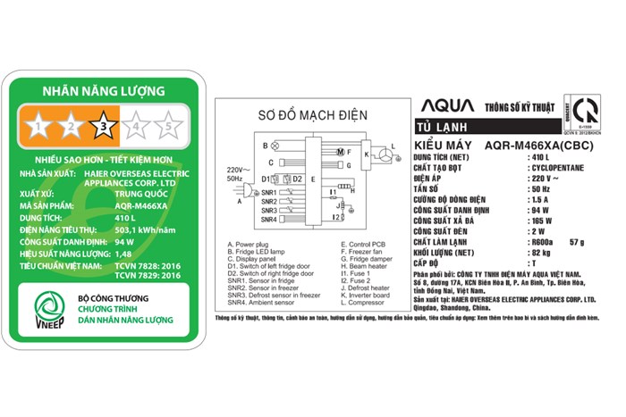 Tủ lạnh Aqua Inverter 410 lít Multi Door AQR-M466XA(CBC) Màu Đen - Xám