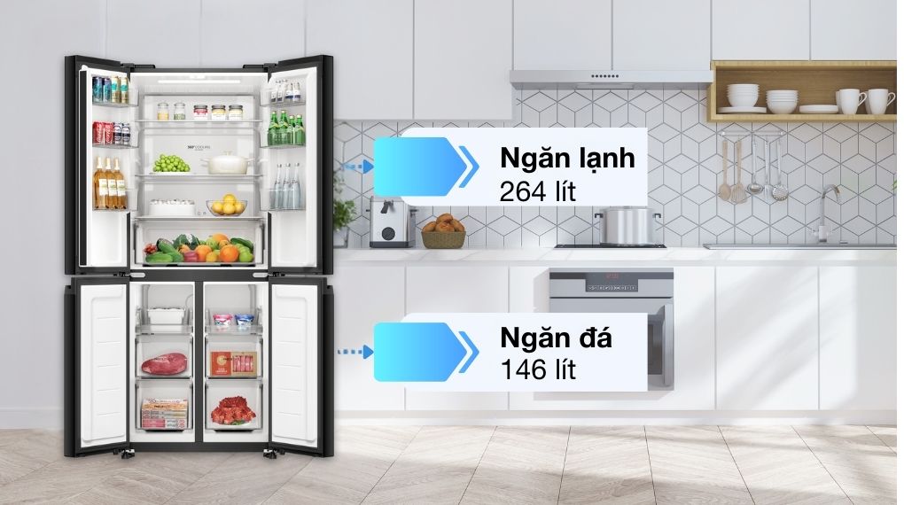 Tủ lạnh Aqua Inverter 410 lít Multi Door AQR-M466XA(CBC) - Dung tích sử dụng