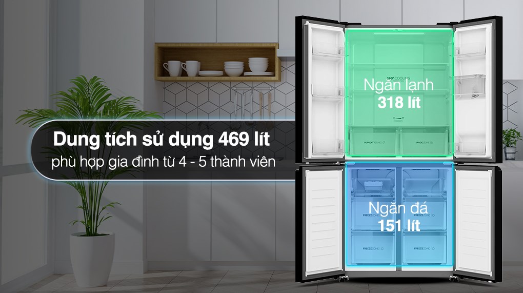 Tủ lạnh Aqua Inverter 469 lít Multi Door AQR-M536XA(WGB)