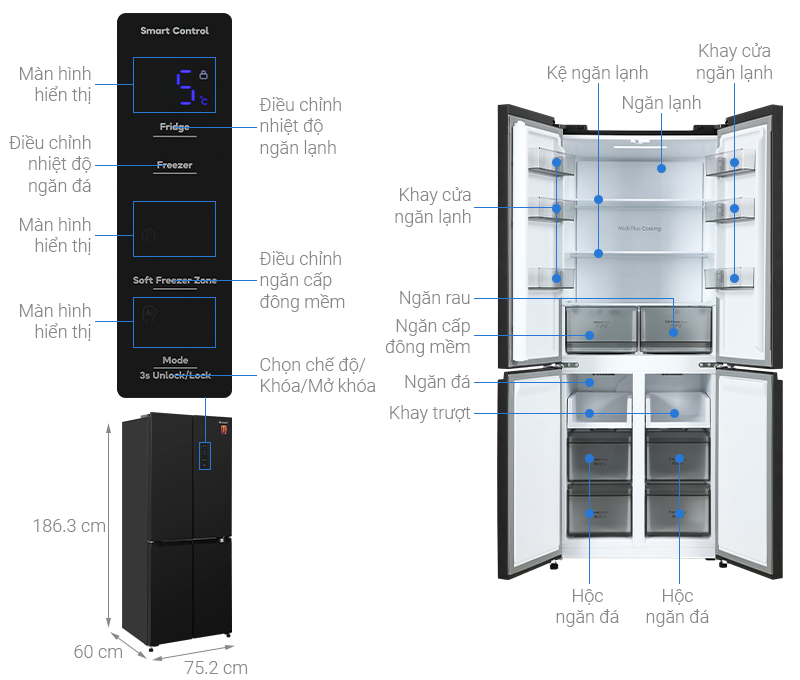 Tủ lạnh Casper Inverter 430 lít Multi Door RM-430PB