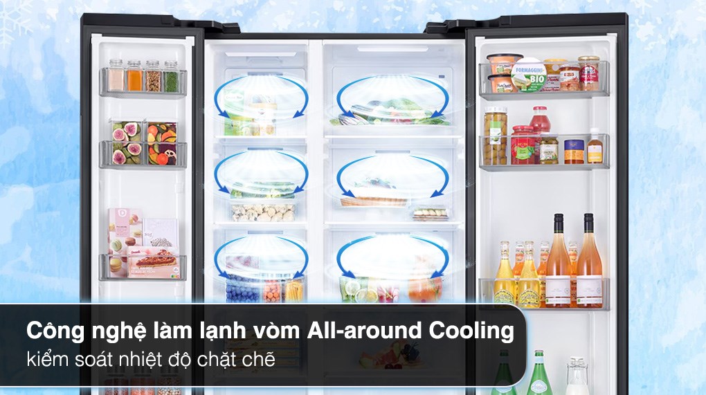 All-around Cooling giúp giảm thiểu thất thoát nhiệt và đảm bảo tủ lạnh hoạt động êm ái, bền bỉ hơn
