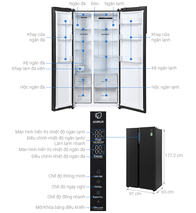 Tủ lạnh Aqua Inverter 550 lít Side By Side AQR-S612XA(CBC)