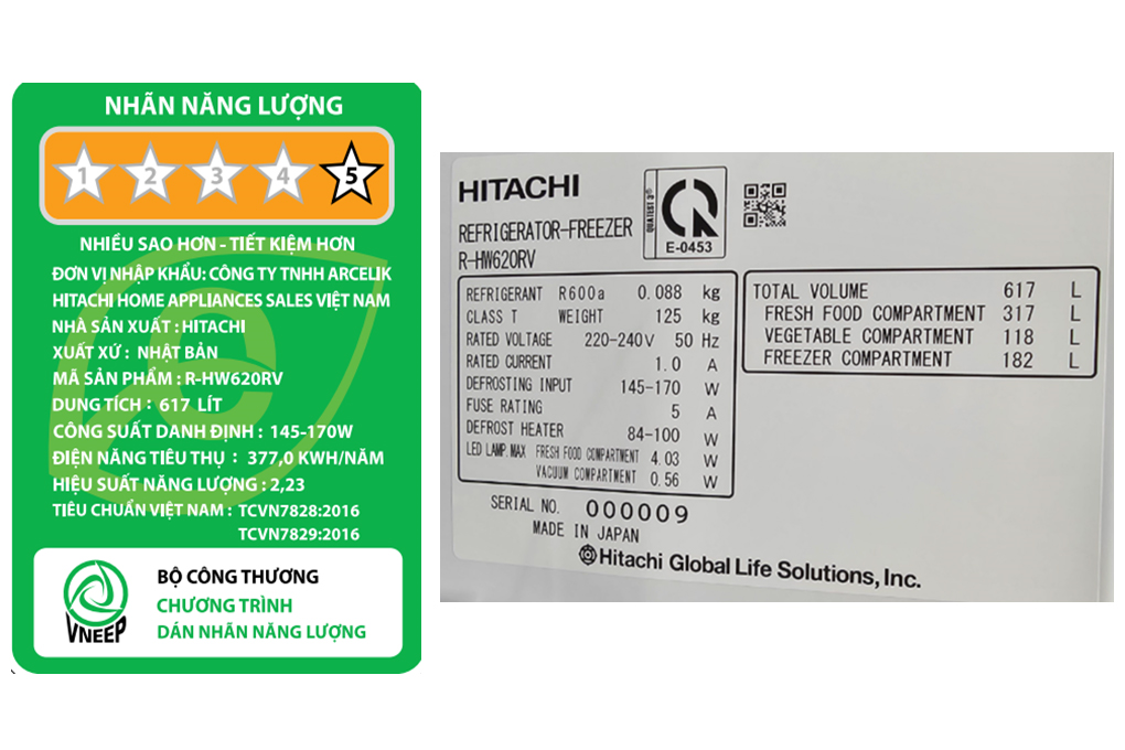 Tủ lạnh Hitachi Inverter 617 lít Multi Door R-HW620RV XK Màu Đen