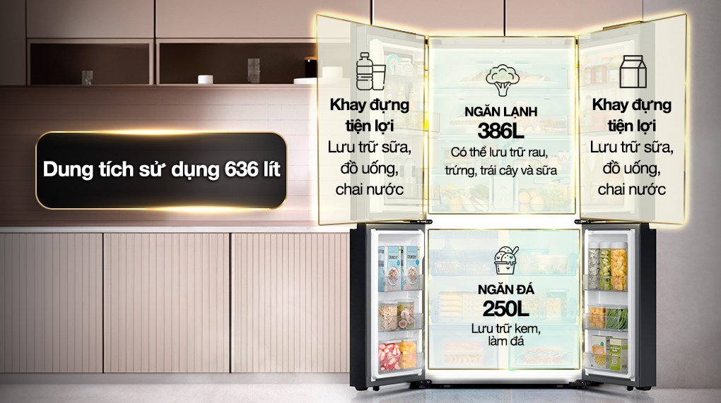 Tủ lạnh Samsung Inverter 636 lít Multi Door Bespoke RF65DB990012SV