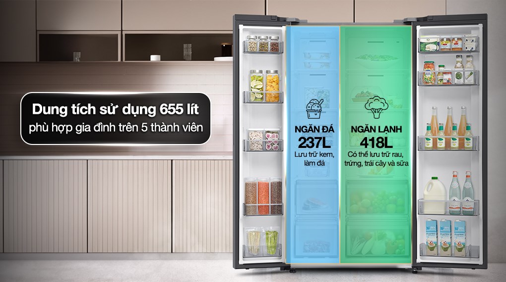 Tủ lạnh Samsung Inverter 655 lít Side By Side RS70F65Q3TSV