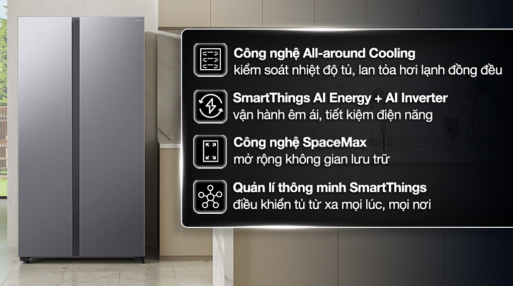 Tủ lạnh Samsung Inverter 655 lít Side By Side RS70F65Q3TSV