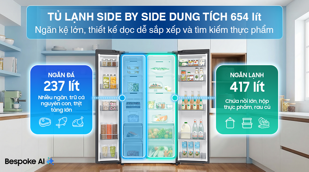 Tủ lạnh Samsung Inverter 655 lít Side By Side RS70F65Q3FSV