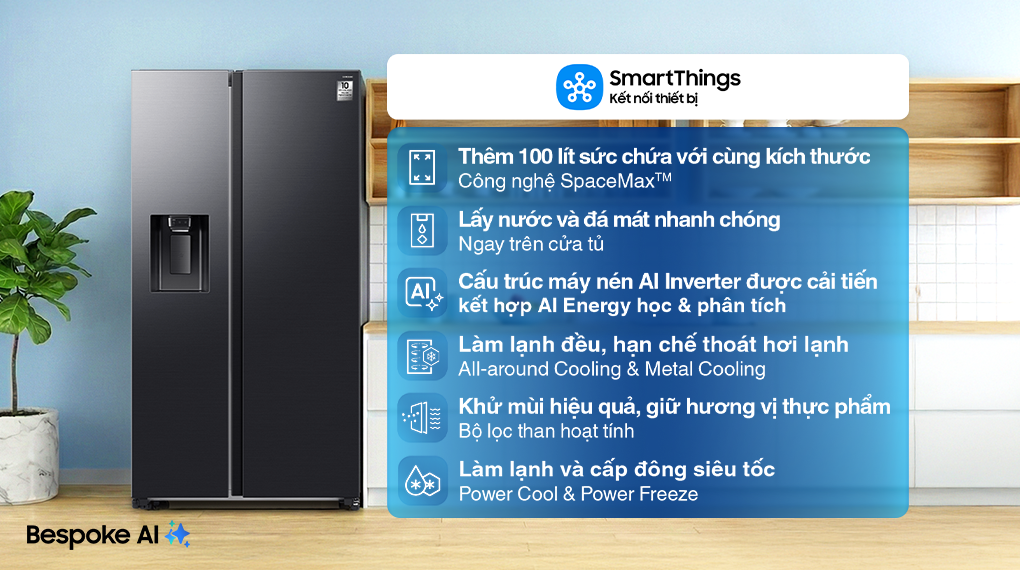 Tủ lạnh Samsung Inverter 635 lít Side By Side RS70F65K2FSV