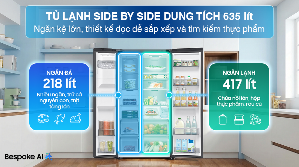 Tủ lạnh Samsung Inverter 635 lít Side By Side RS70F65K2FSV