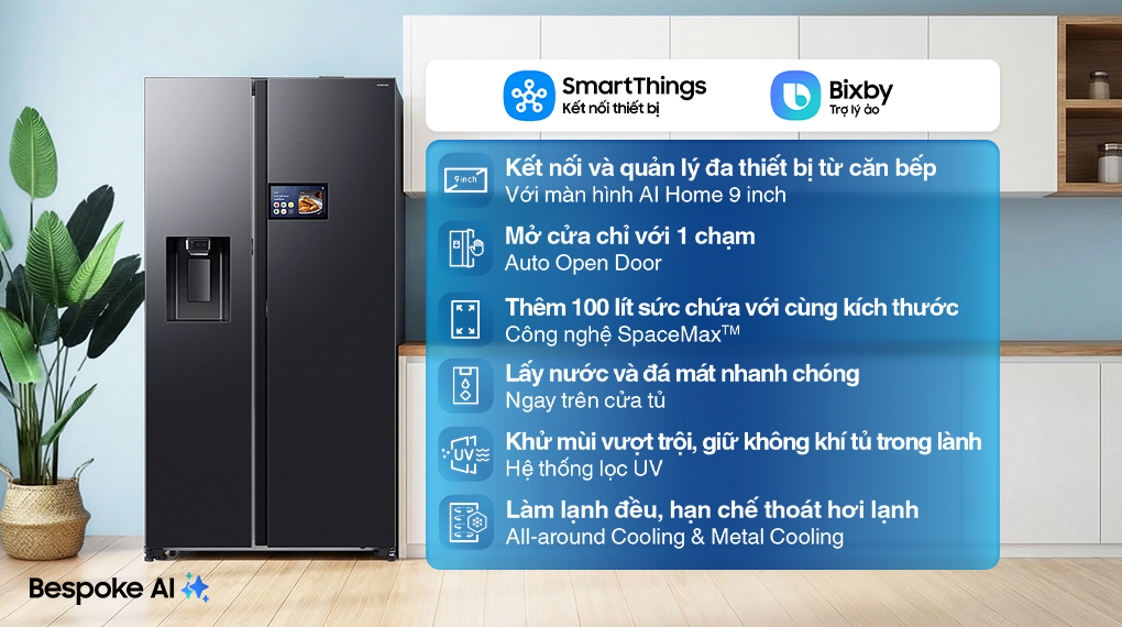 Tủ lạnh Samsung Inverter 615 lít Side By Side AI Home RS90F65D2FSV