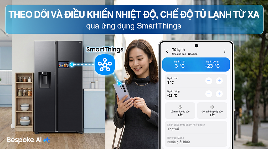 Tủ lạnh Samsung Inverter 615 lít Side By Side AI Home RS90F65D2FSV