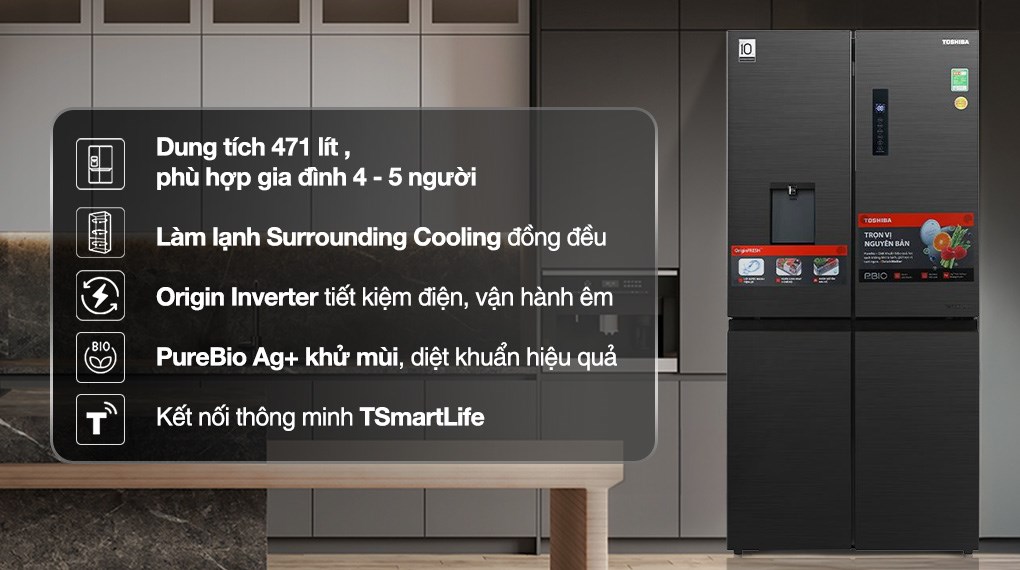 Tủ lạnh Toshiba Inverter 471 lít Multi Door GR-RF606WI-PMV(60)-AG