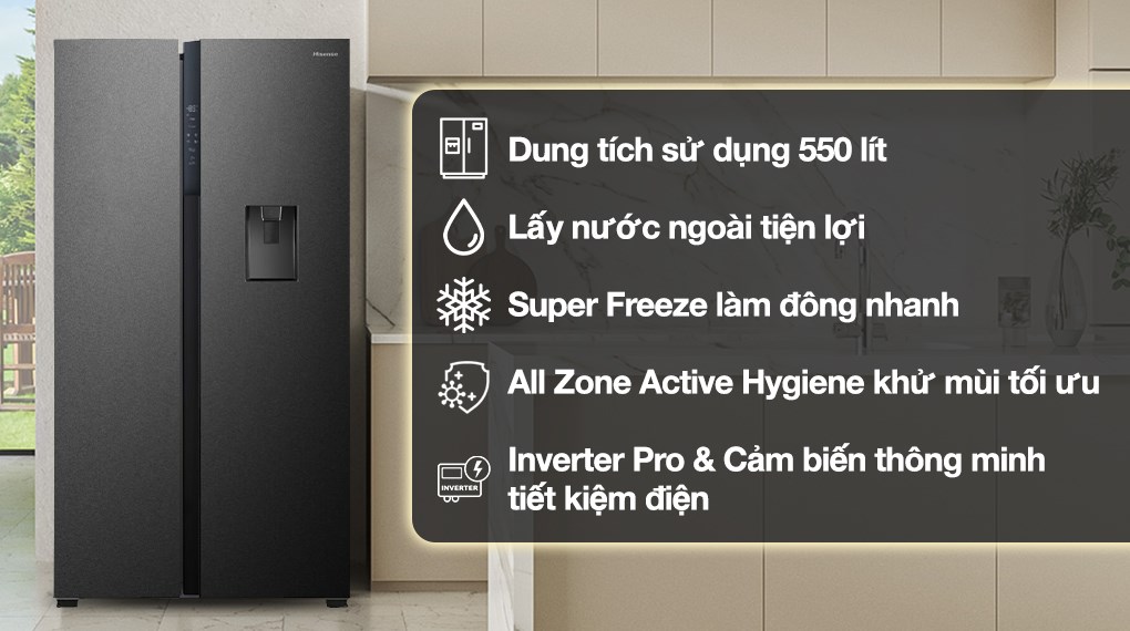 Tủ lạnh Hisense Inverter 550 lít Side By Side RS708N4EBND