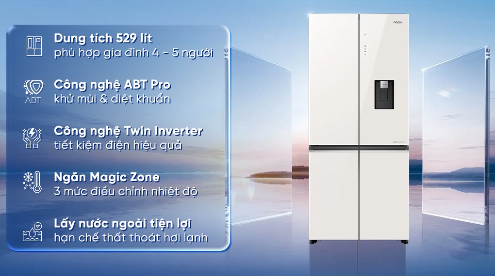 Tủ lạnh Aqua Inverter 529 lít Multi Door AQR-M600XA(WGC)