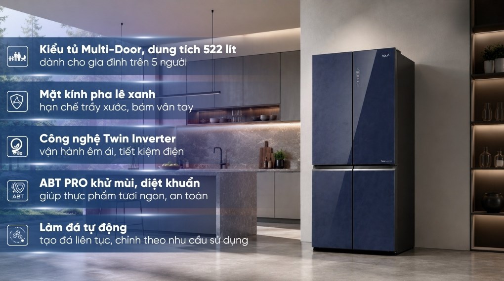 Tủ lạnh Aqua Inverter 522 lít Multi Door AQR-MA600XA(KGL)U1