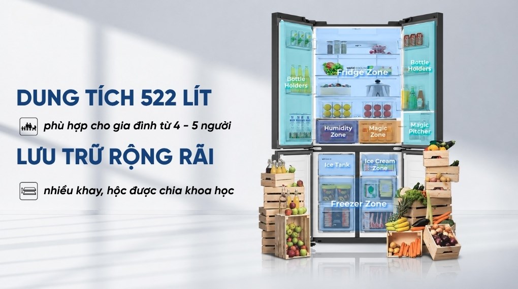 Tủ lạnh Aqua Inverter 522 lít Multi Door AQR-MA600XA(KGL)U1