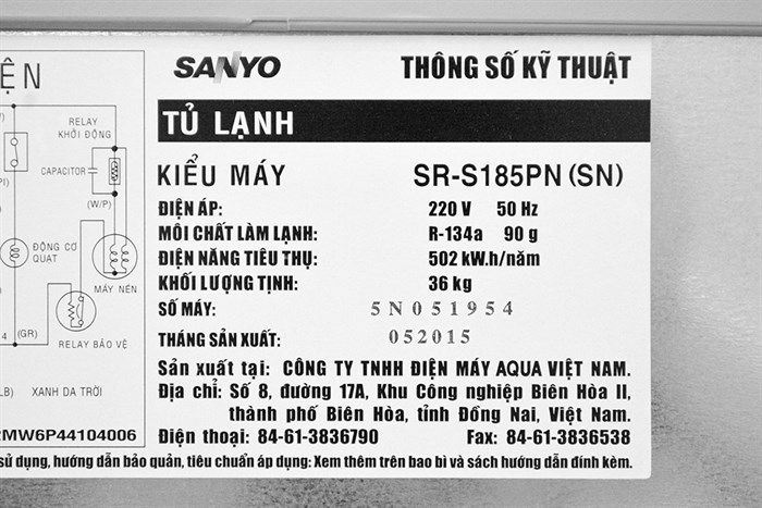 Tủ lạnh Sanyo 165 lít SR-S185PN Màu Bạc