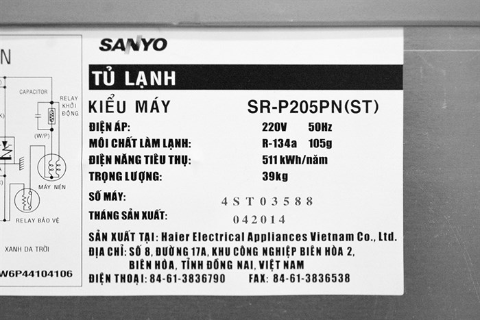 Tủ lạnh Sanyo 186 lít SR-P205PN Màu Trắng - Bạc