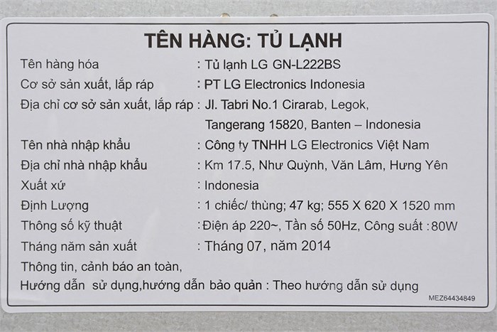 Tủ lạnh LG GN-L222BS 209 lít Màu Bạc
