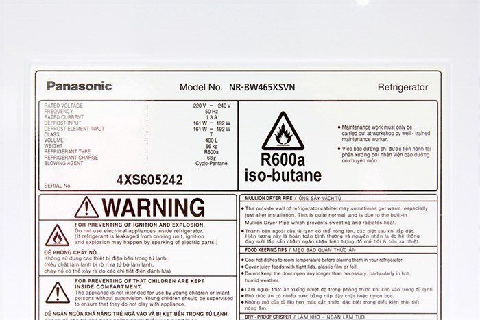 Tủ lạnh Panasonic 400 lít NR-BW465 Màu Xám