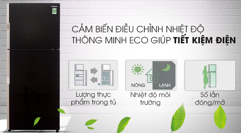 Trang bị cảm biến Eco hiện đại - Tủ lạnh Hitachi Inverter 335 lít R-VG400PGV3 GBK