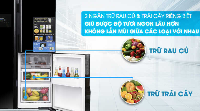 Ngăn trữ rau củ và trái cây riêng biệt - Tủ lạnh Hitachi Inverter 600 lít R-M700PGV2 GBK