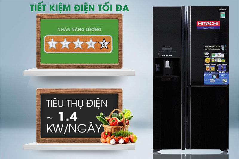 Nhờ khả năng tránh lãng phí điện năng của mình, tủ lạnh Hitachi tiêu hao khoảng 1.4 kW điện trong mỗi ngày