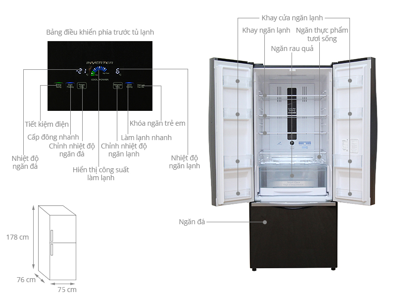 Thông số kỹ thuật Tủ lạnh Hitachi 429 lít R-WB545PGV2