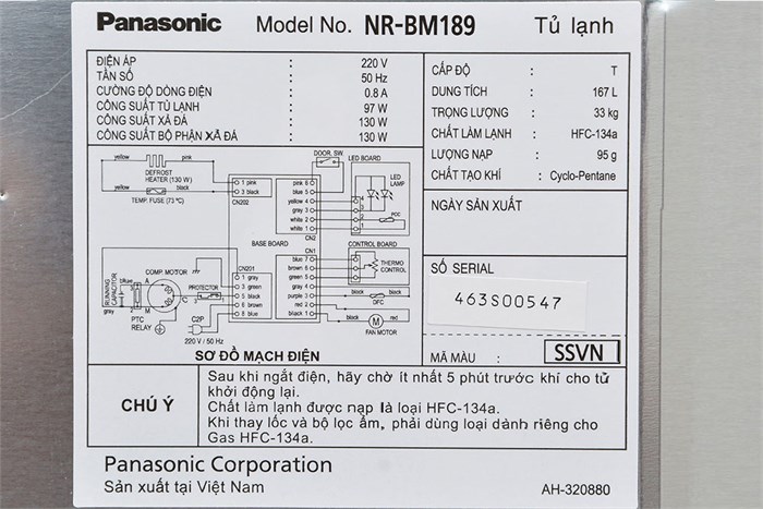 Tủ lạnh Panasonic 167 lít NR-BM189 Màu Bạc