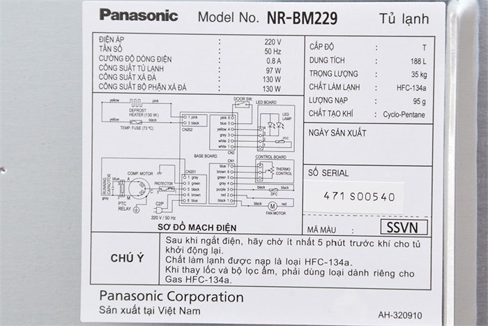 Tủ lạnh Panasonic 188 lít NR-BM229 SSVN Màu Bạc