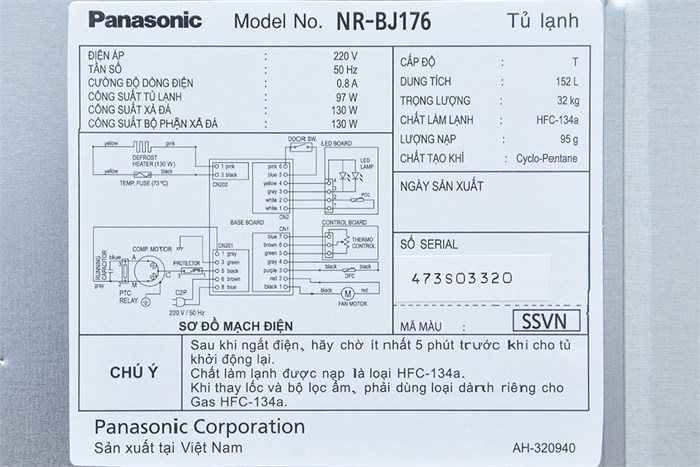 Tủ lạnh Panasonic 152 lít NR-BJ176 Màu Bạc