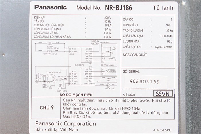 Tủ lạnh Panasonic NR-BJ186 167 lít Màu Bạc