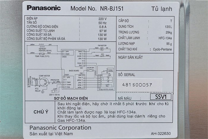 Tủ lạnh Panasonic 135 lít NR-BJ151SSV1 Màu Bạc