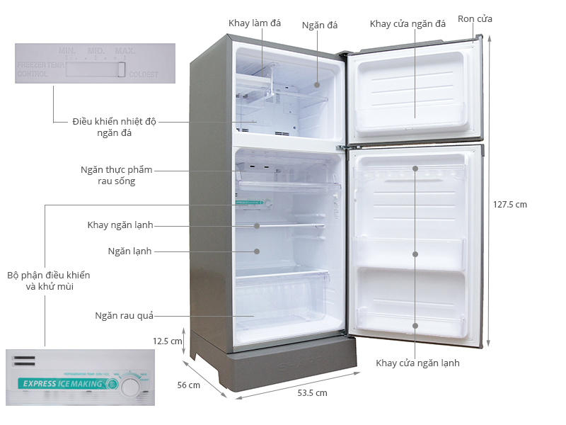 Thông số kỹ thuật Tủ lạnh Sharp 165 lít SJ-172E