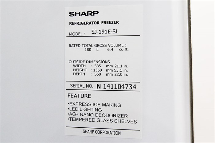 Tủ lạnh Sharp 180 lít SJ-191E-SL Màu Bạc