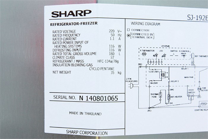 Tủ lạnh Sharp 180 lít SJ-192E Màu Bạc