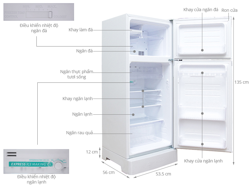 Thông số kỹ thuật Tủ lạnh Sharp 180 lít SJ-193E