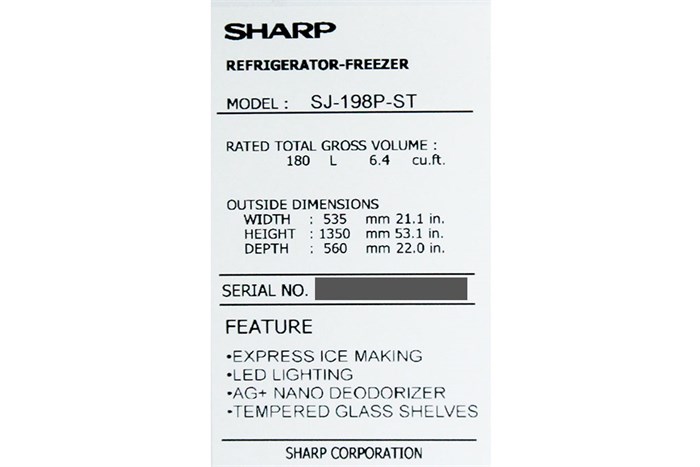 Tủ lạnh Sharp 180 lít SJ-198P-ST Màu Inox