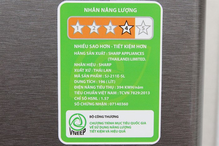 Tủ lạnh Sharp 196 lít SJ-211E Màu Xám